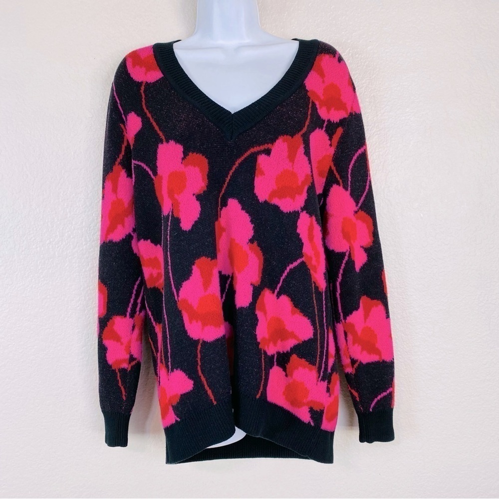 CAbi Rococo V Neck Floral Pullover Sweater Size S